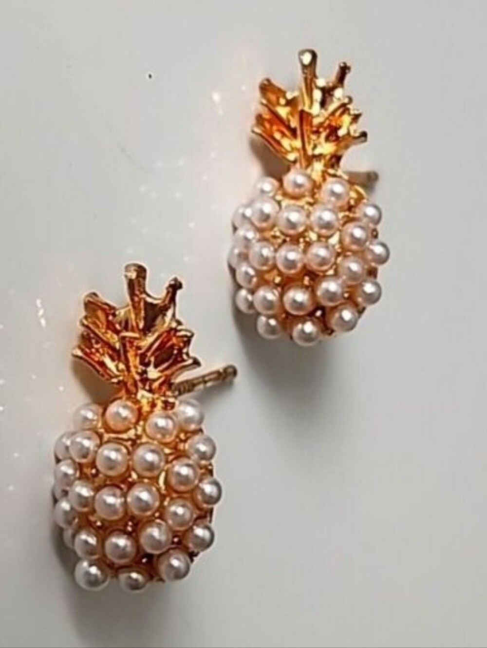 Pineapple Stud Earrings Loaded with Simulated Pearls Rose Gold